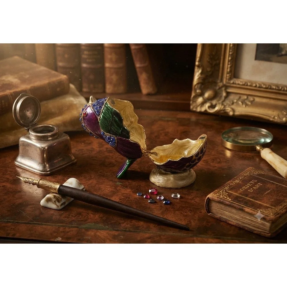 Enamel Bird Trinket Box Jeweled Rhinestone Hinged Collectible Purple Green Gold